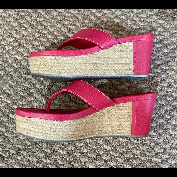PRADA SAFFIANO Logo Espadrille Wedge/Size 8.5/MINT - Picture 4 of 9